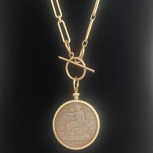 Artisan Gold Plated Paperclip Chain with reproduction coin Pendant